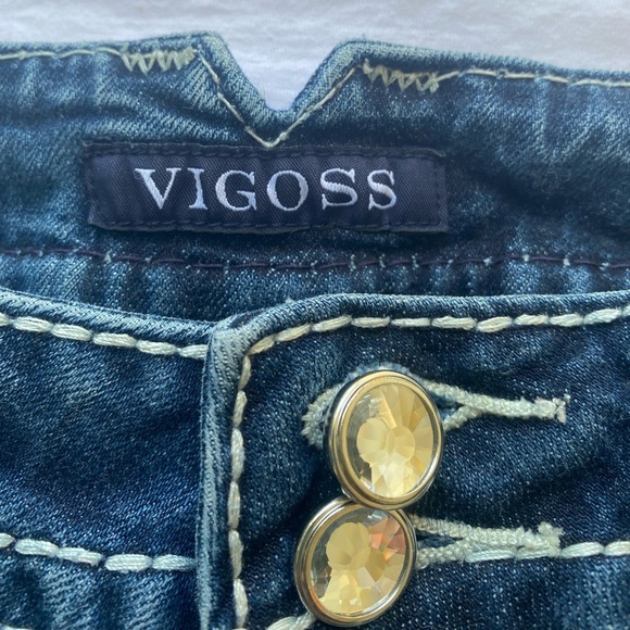 Dublin Style Jean Shorts Frayed Embellished Detailed Jr 3/4 Mid Blue Mid Rise - Picture 3 of 14